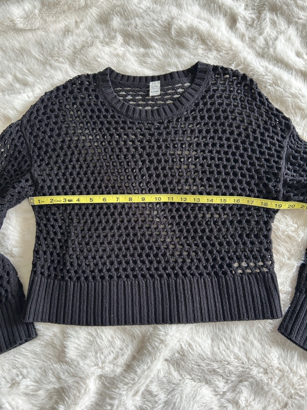 3/$20 Black Cotton Crochet Mesh Sweater S - Picture 6 of 7